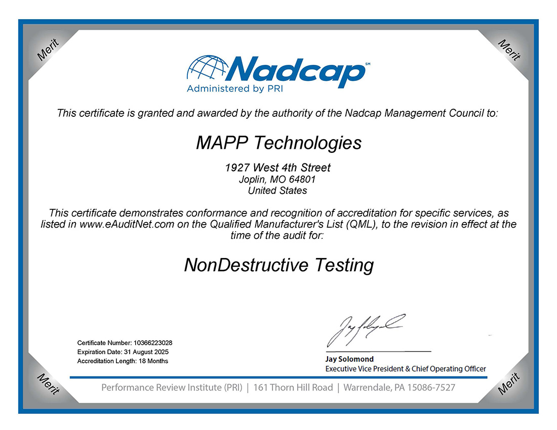 MAPP NonDestructive Testing Certificate