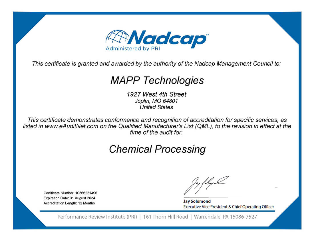 MAPP Chemical Processing Certificate