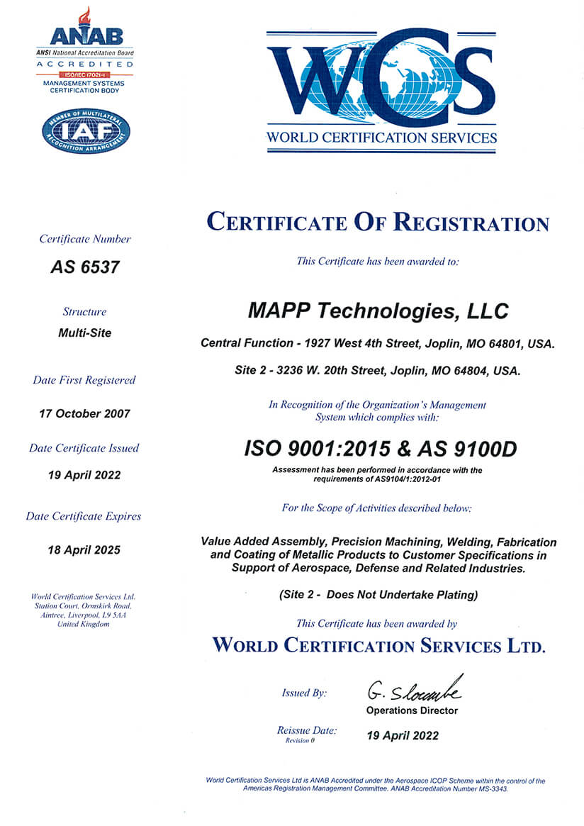 MAPP Certificate of Registration