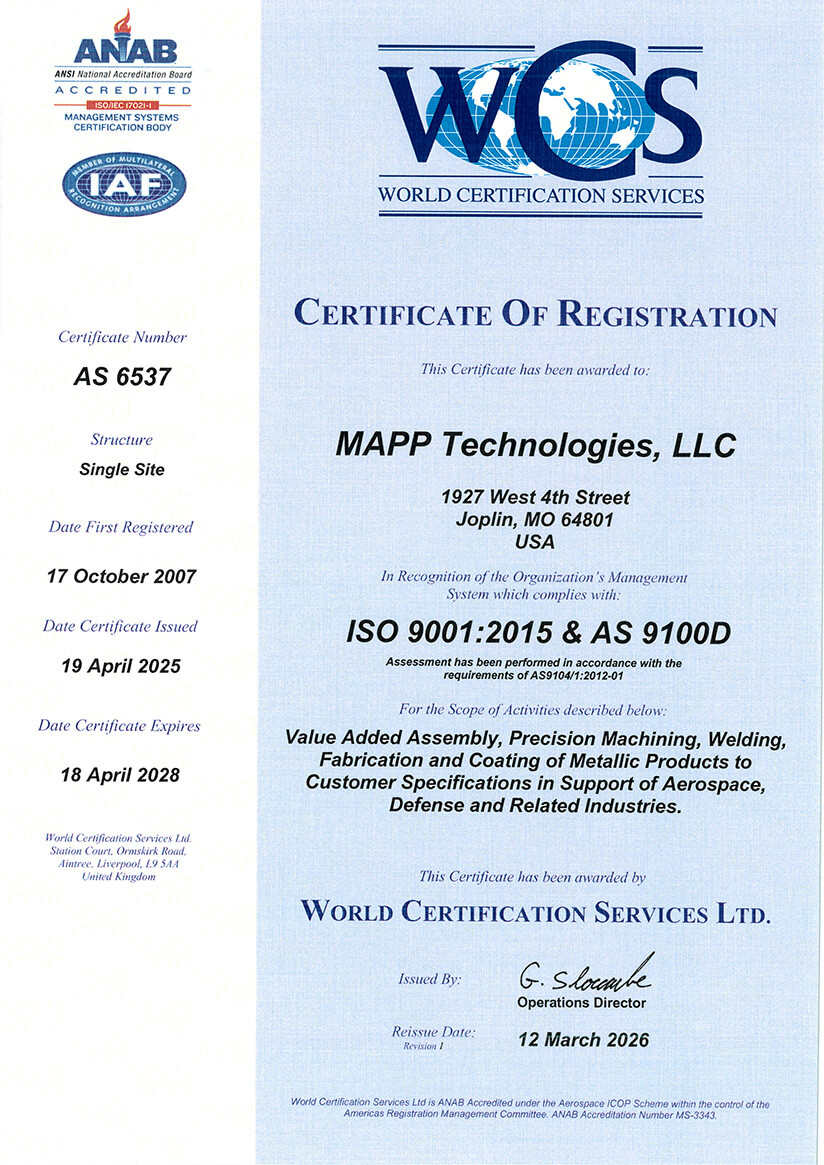 MAPP Certificate of Registration