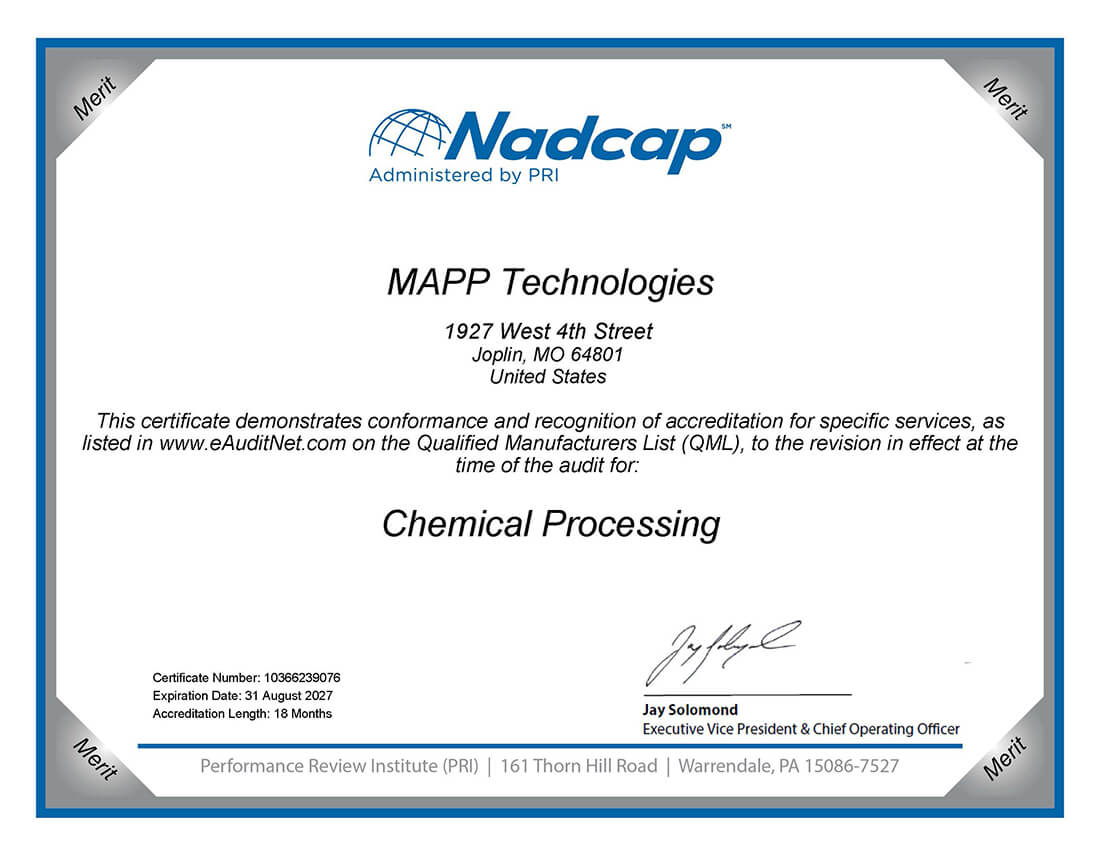 MAPP Chemical Processing Certificate